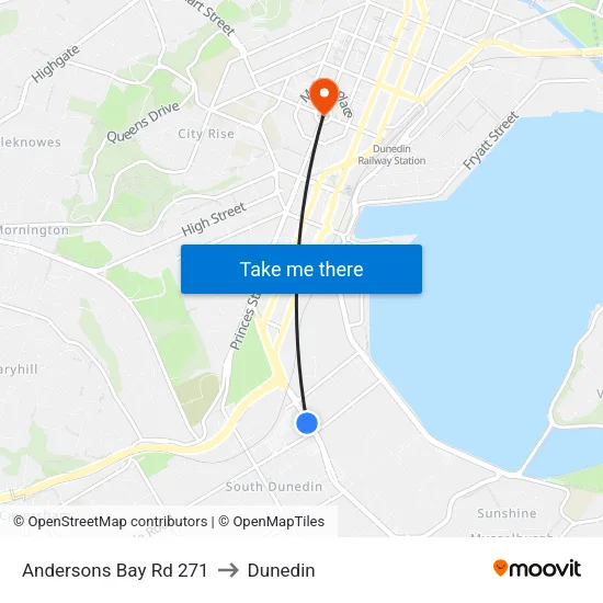 Andersons Bay Rd 271 to Dunedin map