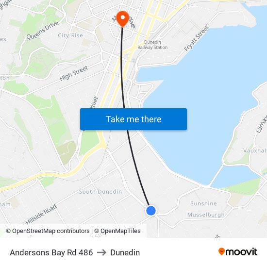 Andersons Bay Rd 486 to Dunedin map
