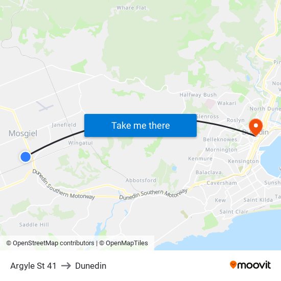Argyle St 41 to Dunedin map