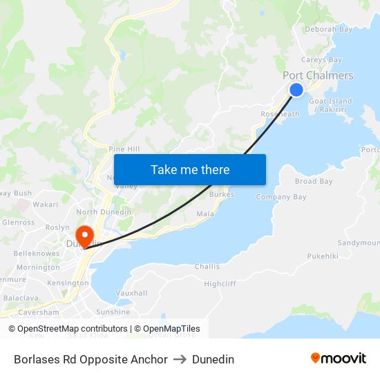 Borlases Rd Opposite Anchor to Dunedin map