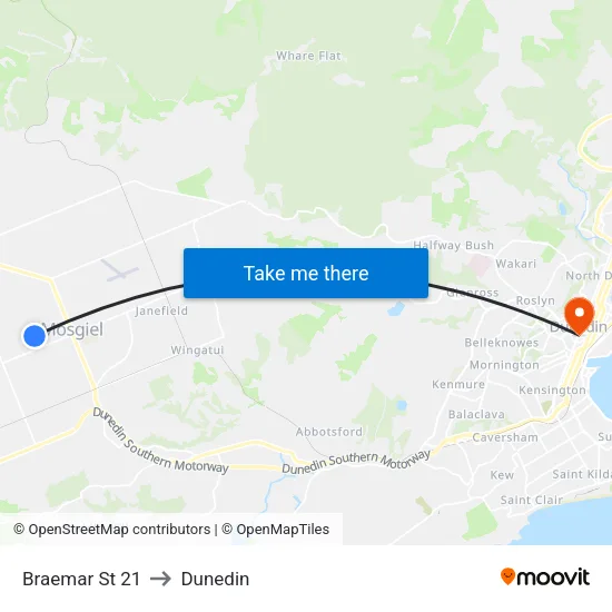 Braemar St 21 to Dunedin map