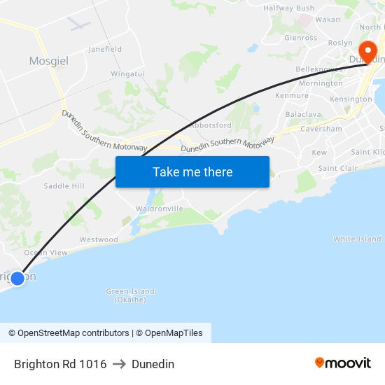 Brighton Rd 1016 to Dunedin map