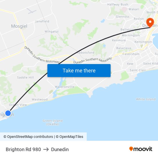 Brighton Rd 980 to Dunedin map