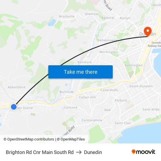 Brighton Rd Cnr Main South Rd to Dunedin map