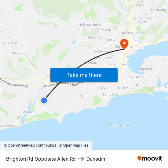Brighton Rd Opposite Allen Rd to Dunedin map