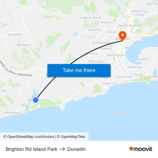 Brighton Rd Island Park to Dunedin map