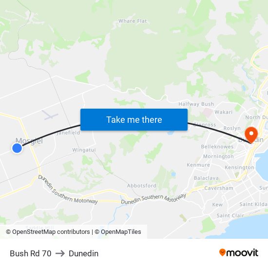 Bush Rd 70 to Dunedin map