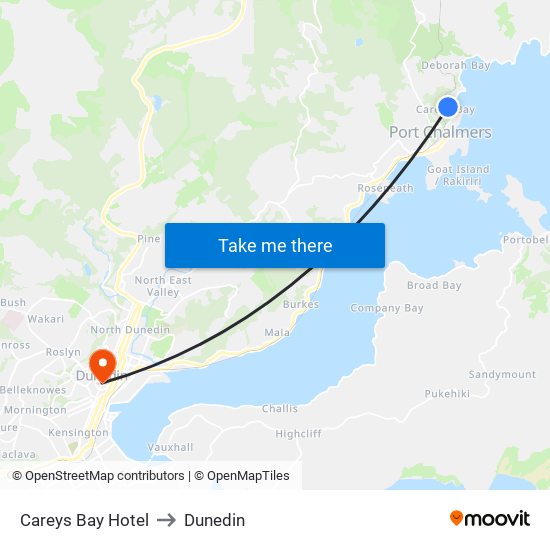 Careys Bay Hotel to Dunedin map