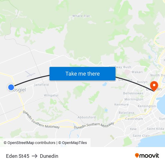 Eden St45 to Dunedin map