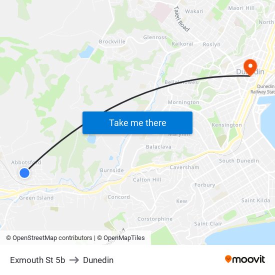 Exmouth St 5b to Dunedin map