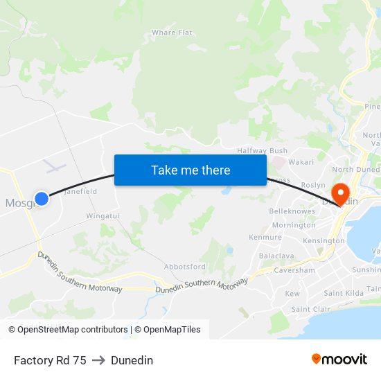 Factory Rd 75 to Dunedin map