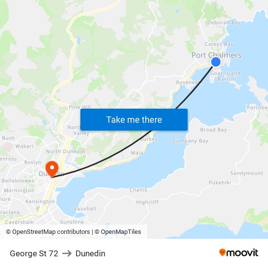 George St 72 to Dunedin map