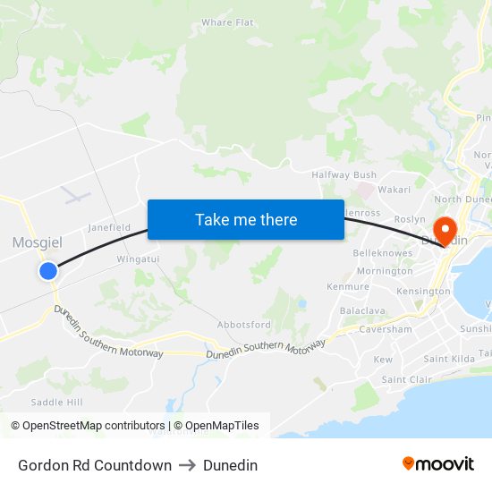 Gordon Rd Countdown to Dunedin map