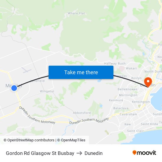Gordon Rd Glasgow St Busbay to Dunedin map