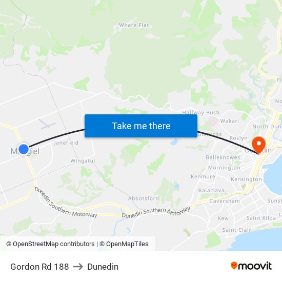Gordon Rd 188 to Dunedin map