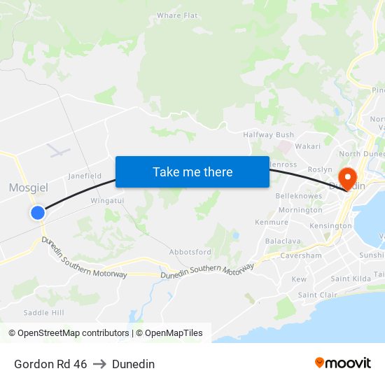 Gordon Rd 46 to Dunedin map