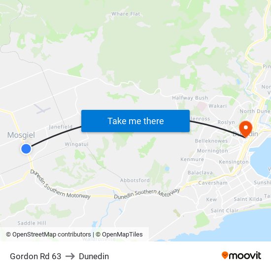 Gordon Rd 63 to Dunedin map