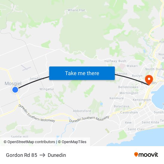 Gordon Rd 85 to Dunedin map