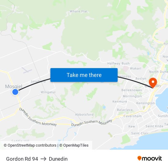 Gordon Rd 94 to Dunedin map