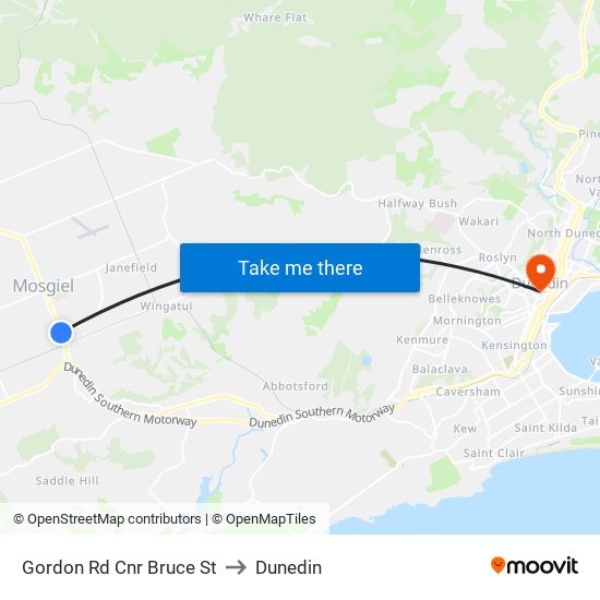 Gordon Rd Cnr Bruce St to Dunedin map