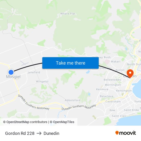 Gordon Rd 228 to Dunedin map