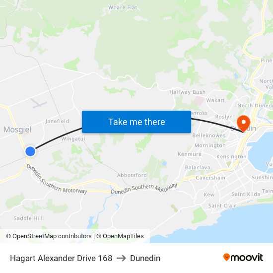 Hagart Alexander Drive 168 to Dunedin map