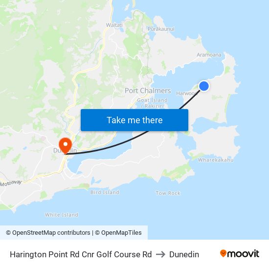 Harington Point Rd Cnr Golf Course Rd to Dunedin map