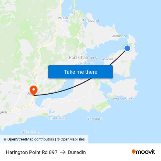 Harington Point Rd 897 to Dunedin map