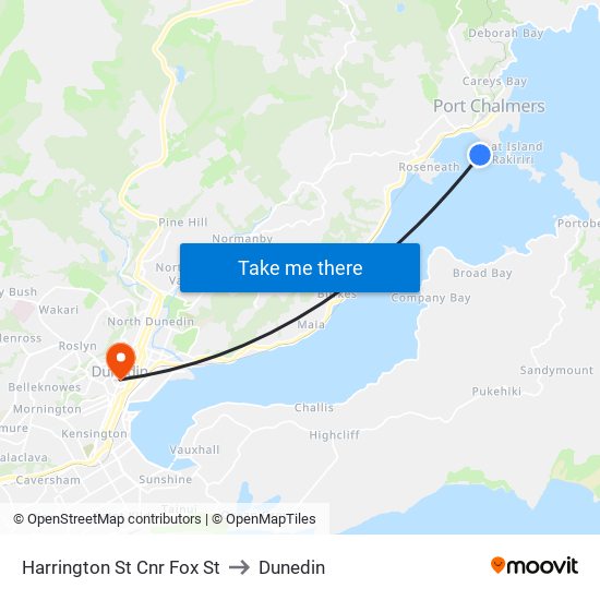Harrington St Cnr Fox St to Dunedin map