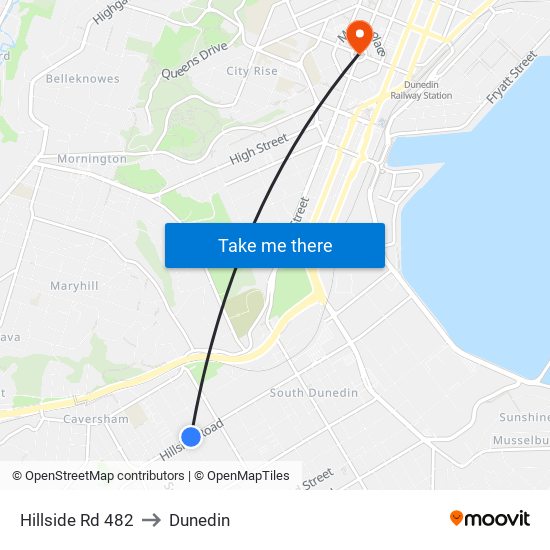 Hillside Rd 482 to Dunedin map