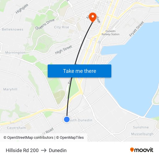 Hillside Rd 200 to Dunedin map