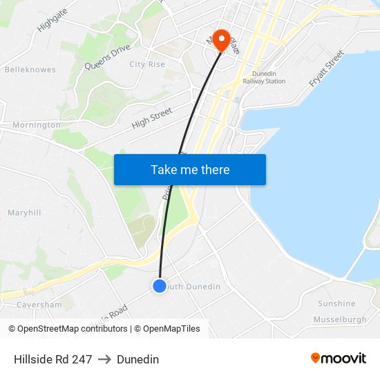 Hillside Rd 247 to Dunedin map