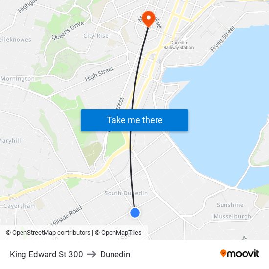 King Edward St 300 to Dunedin map