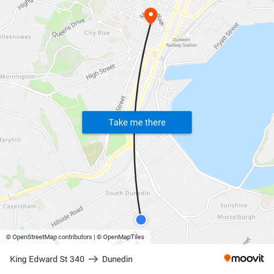 King Edward St 340 to Dunedin map