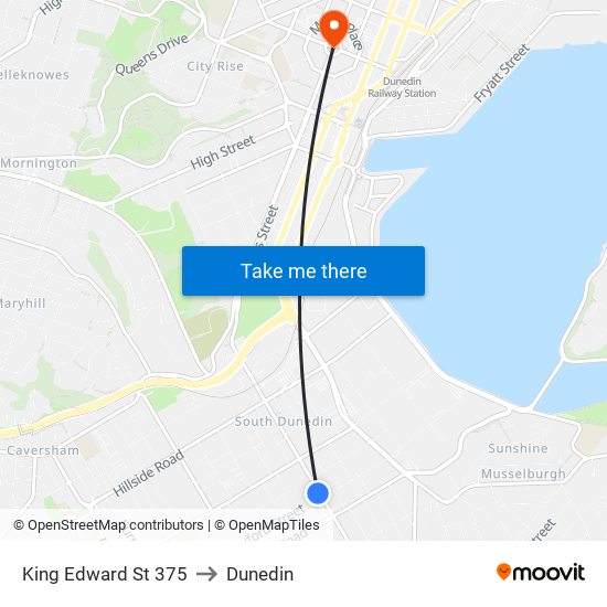 King Edward St 375 to Dunedin map