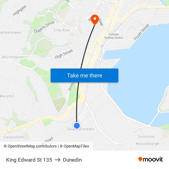 King Edward St 135 to Dunedin map