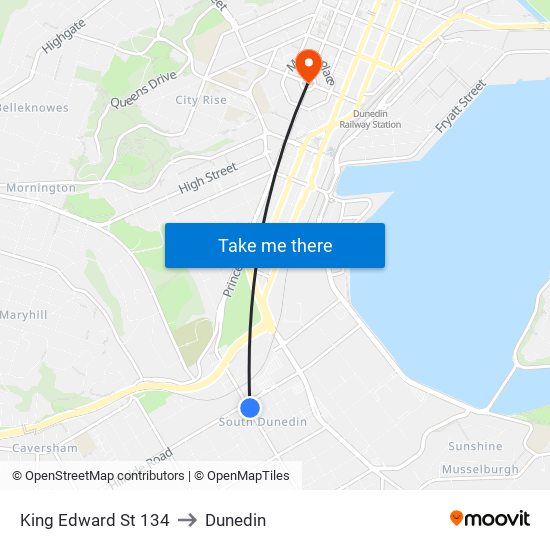 King Edward St 134 to Dunedin map