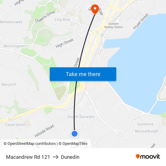 Macandrew Rd 121 to Dunedin map