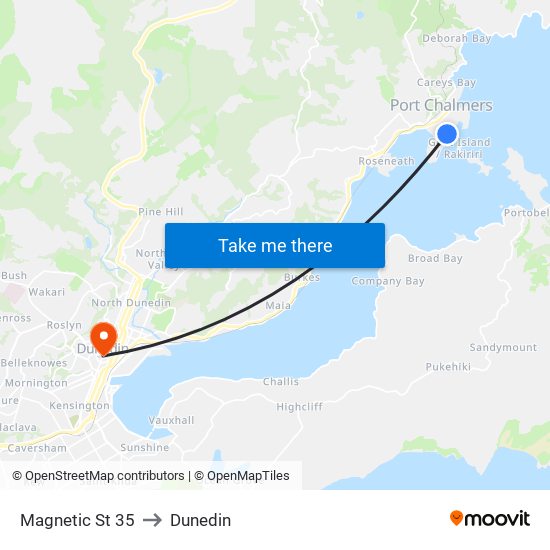 Magnetic St 35 to Dunedin map