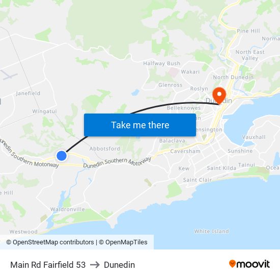 Main Rd Fairfield 53 to Dunedin map