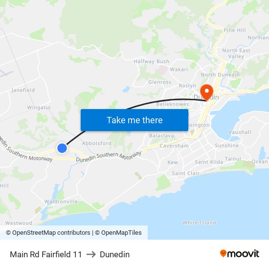 Main Rd Fairfield 11 to Dunedin map