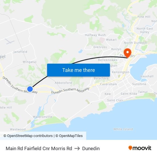 Main Rd Fairfield Cnr Morris Rd to Dunedin map