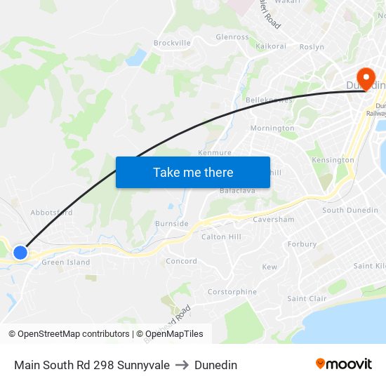 Main South Rd 298 Sunnyvale to Dunedin map