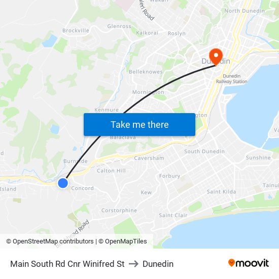 Main South Rd Cnr Winifred St to Dunedin map