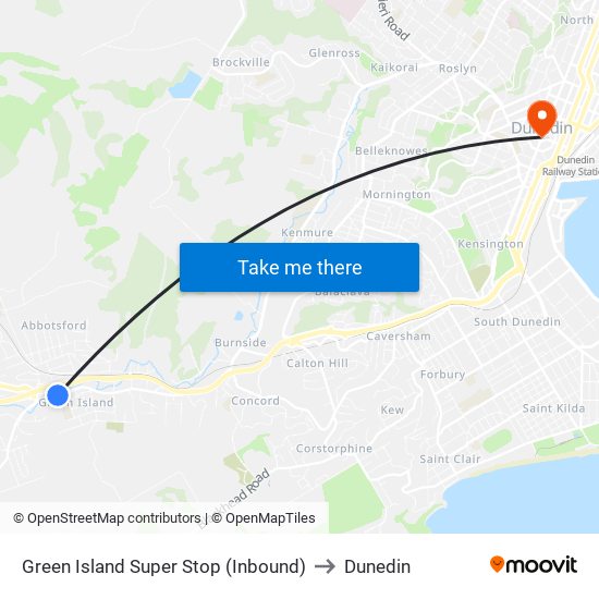 Green Island Super Stop (Inbound) to Dunedin map