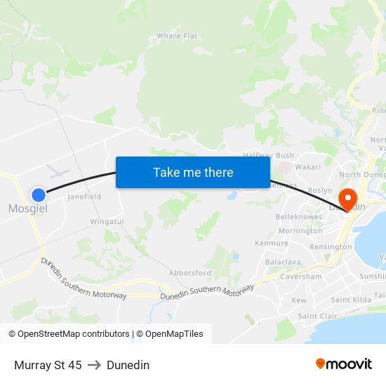 Murray St 45 to Dunedin map