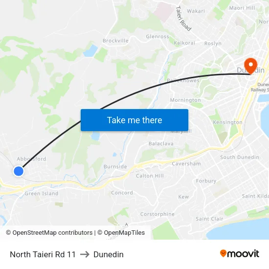 North Taieri Rd 11 to Dunedin map