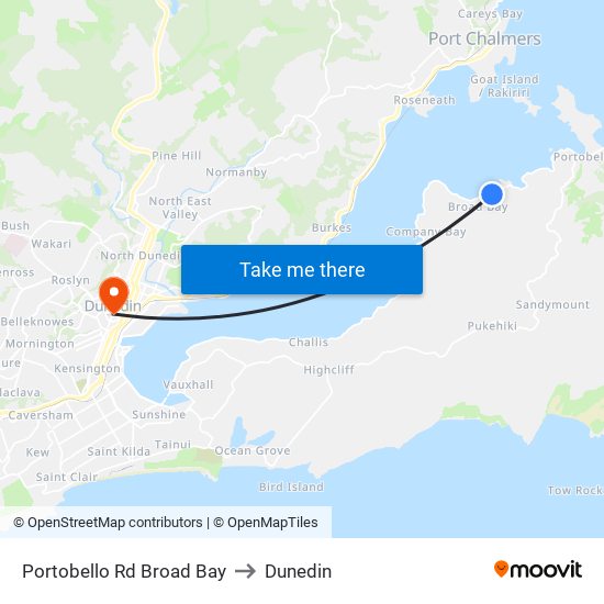Portobello Rd Broad Bay to Dunedin map