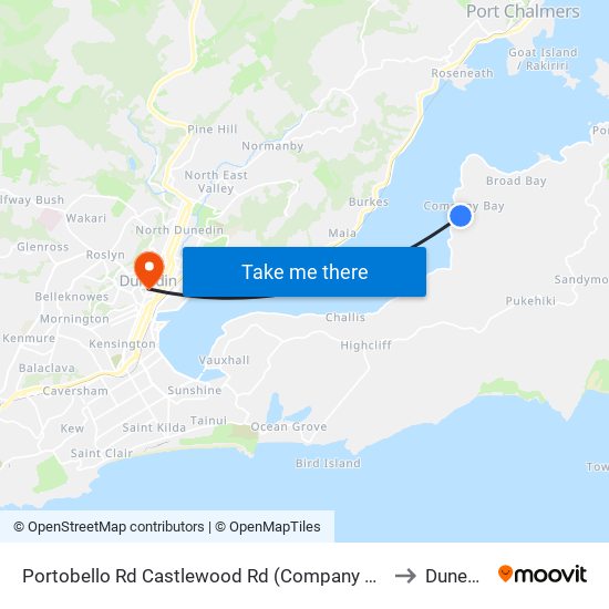 Portobello Rd Castlewood Rd (Company Bay) to Dunedin map