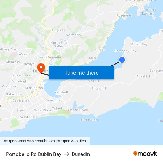 Portobello Rd Dublin Bay to Dunedin map